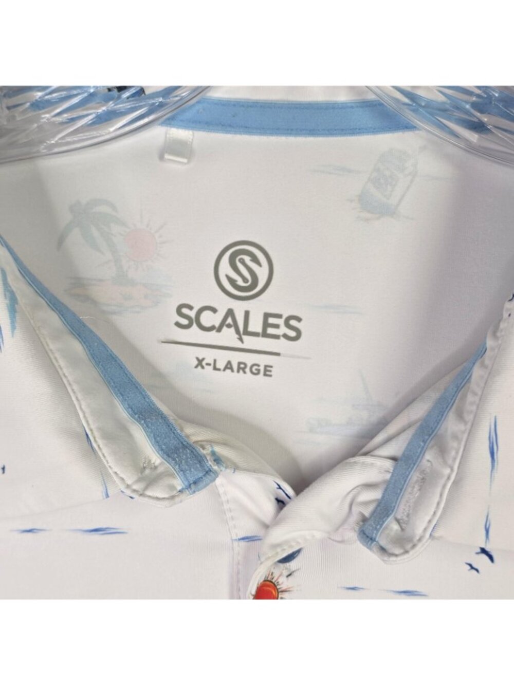 Scales Polo Shirt Mens XL White Nautical Boat Tropical Fishing Golf Booze Cruz - Picture 3 of 9